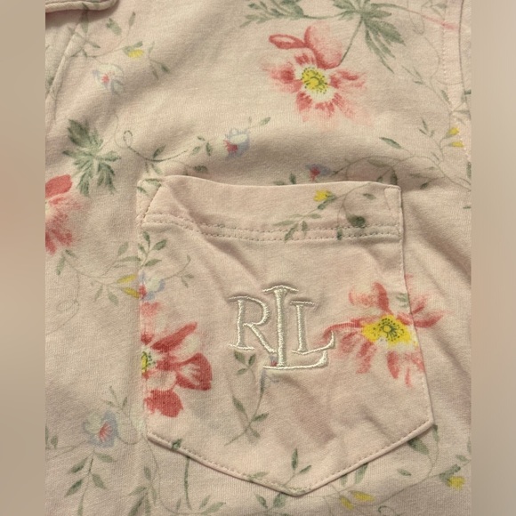 Ralph lauren pajama top jacket button down collared embroidered logo floral L - Picture 4 of 6